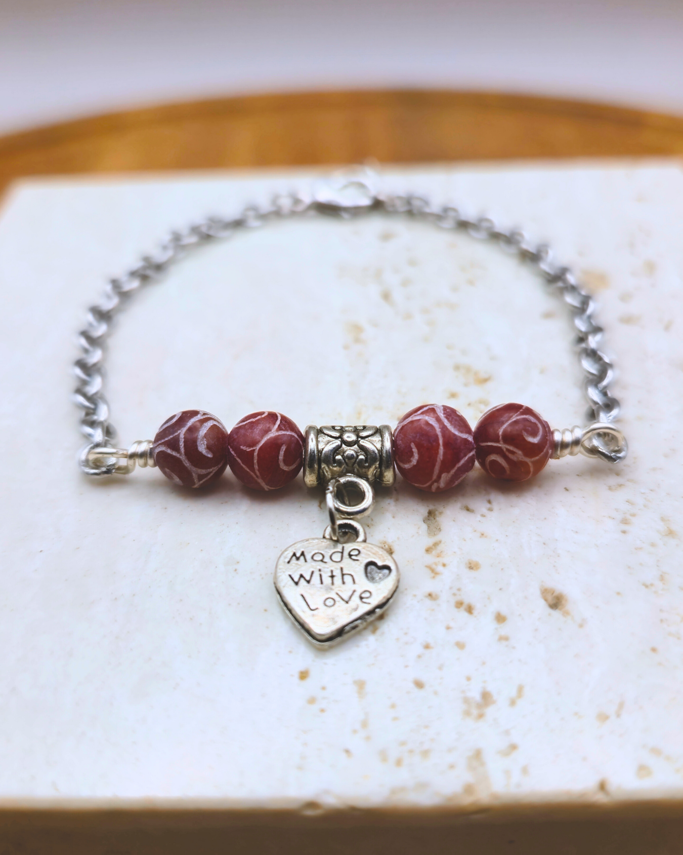 Handmade Bracelet - Ruby Love Charm