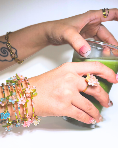 FLORAL DREAMS Stainless Steel Adjustable Ring // Butterblush