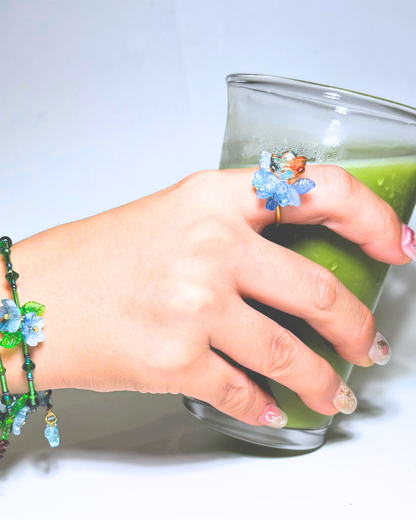 FLORAL DREAMS Stainless Steel Adjustable Ring // Ocean Sunrise