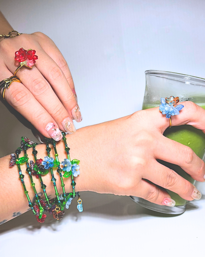 FLORAL DREAMS Stainless Steel Adjustable Ring // Ocean Sunrise