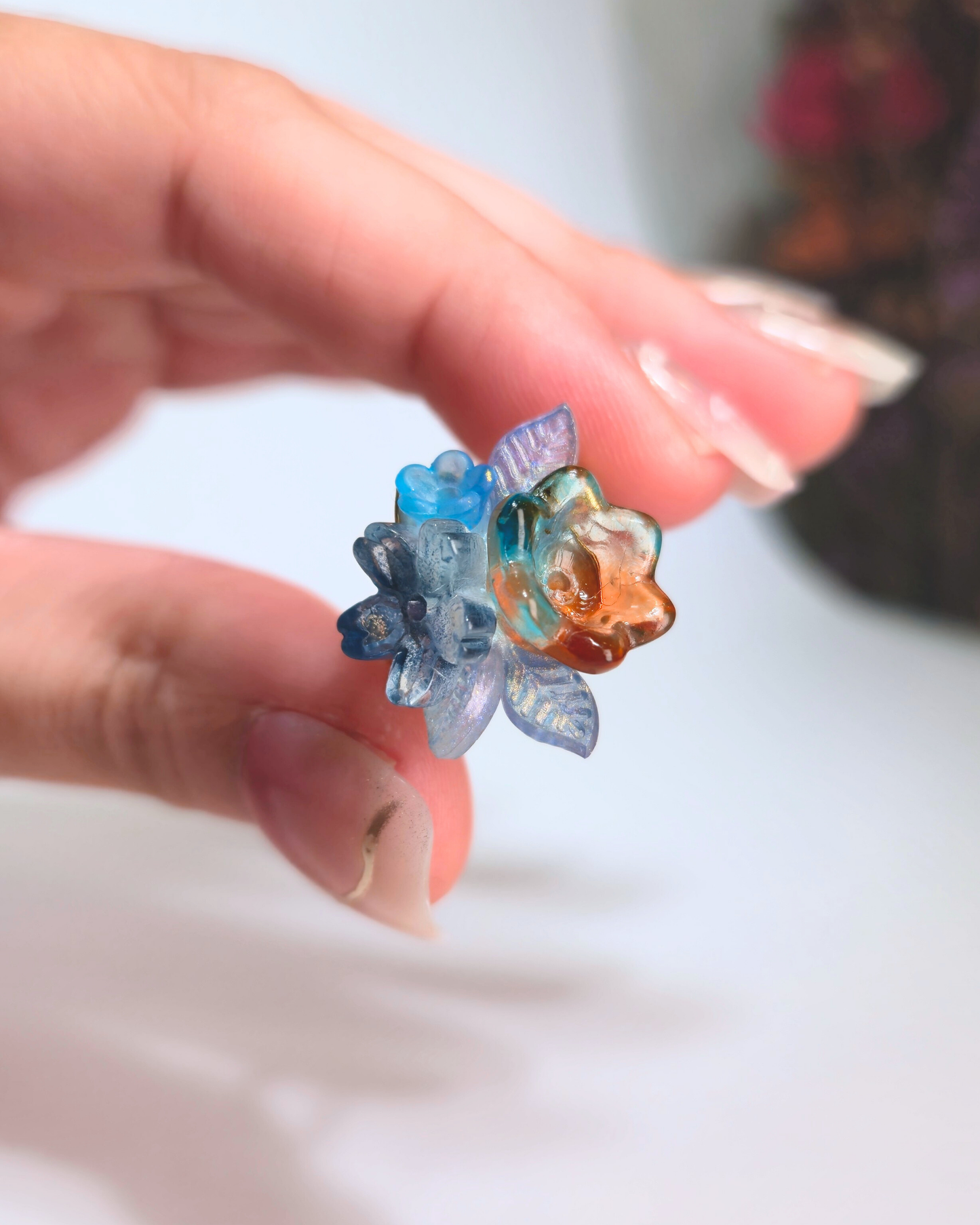 FLORAL DREAMS Stainless Steel Adjustable Ring // Ocean Sunrise