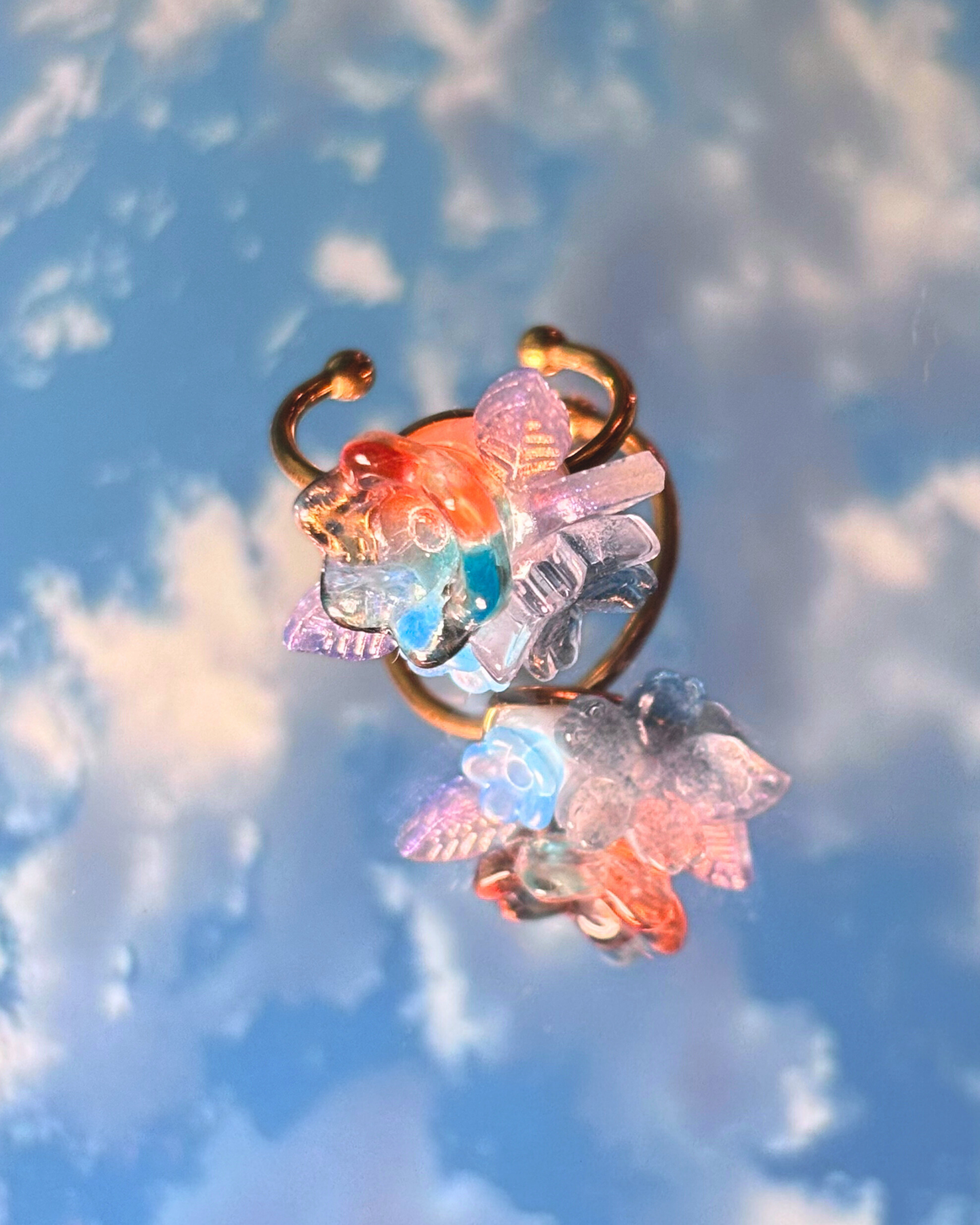 FLORAL DREAMS Stainless Steel Adjustable Ring // Ocean Sunrise