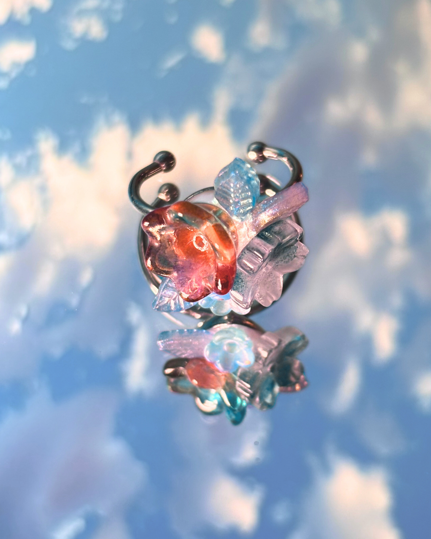 FLORAL DREAMS Stainless Steel Adjustable Ring // Ocean Sunrise