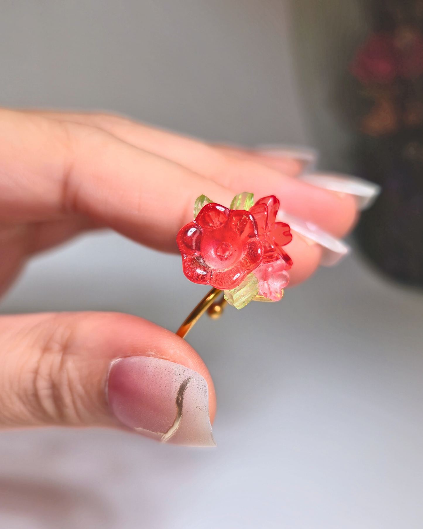 FLORAL DREAMS Stainless Steel Adjustable Ring // Watermelon Crush
