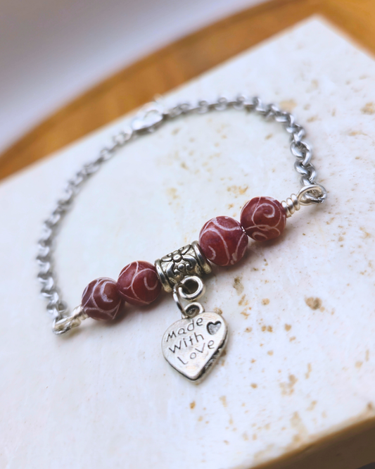 Handmade Bracelet - Ruby Love Charm