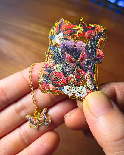 Metal Bookmark - Scarlet Butterflies